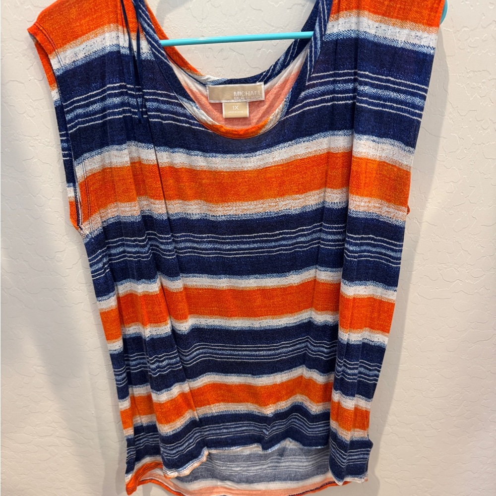 Orange and Blue Striped Women's Top